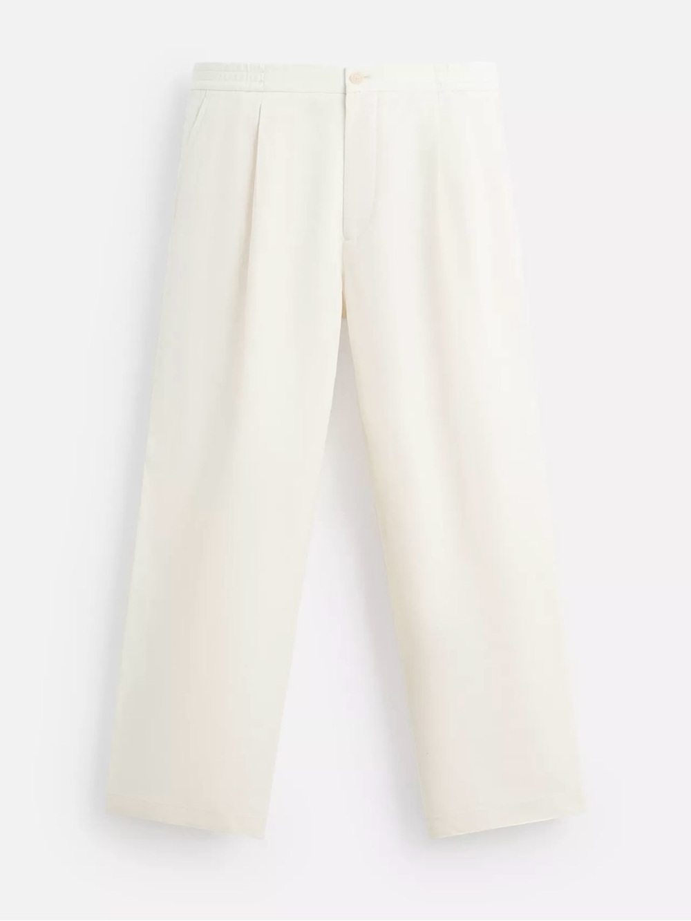 Zara Men's Relaxed Pleated Trousers in Cream White